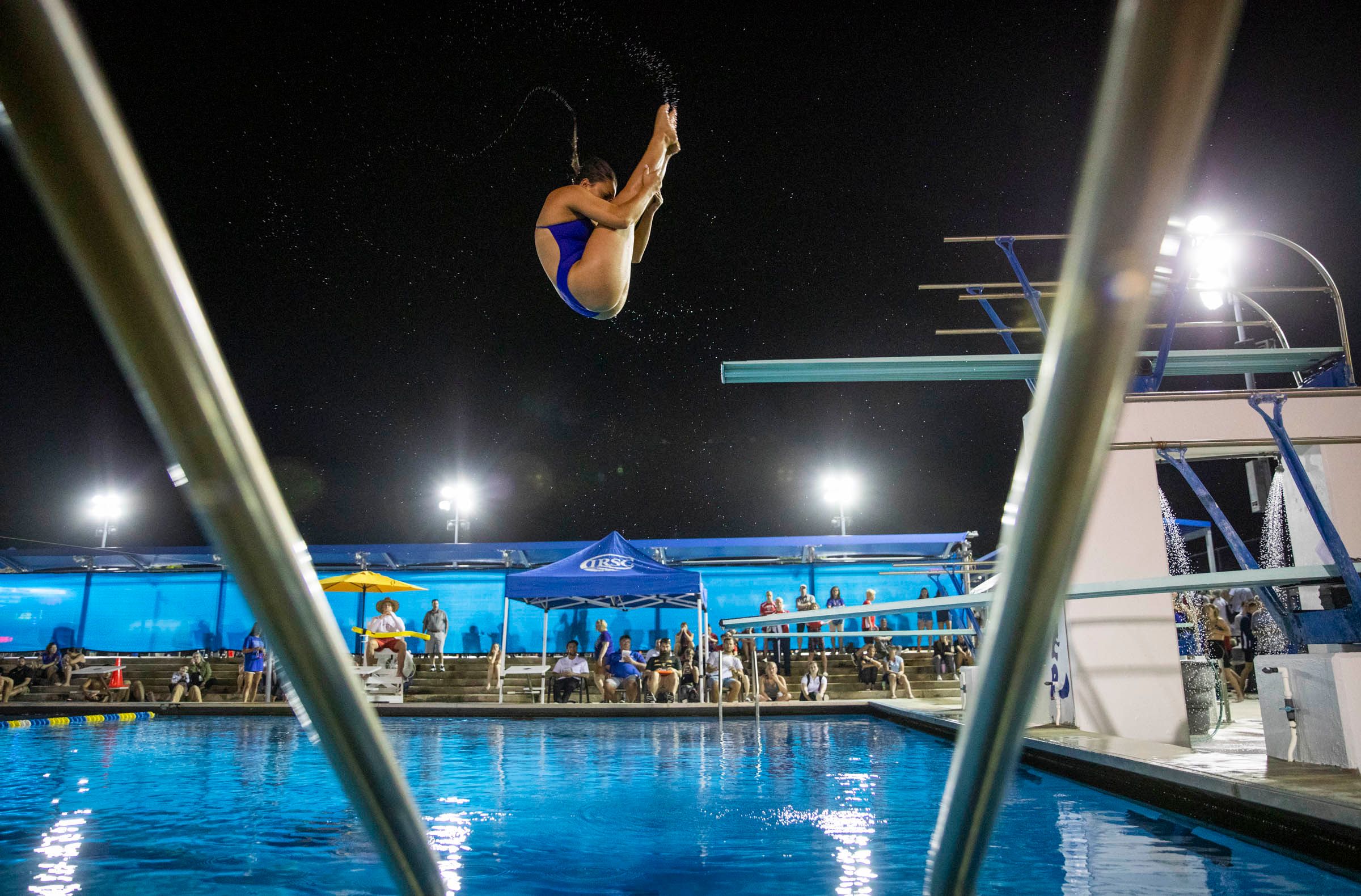 Diver in mid-air at Indian River State College pool.