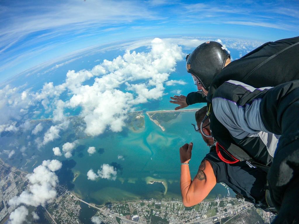 Aerial of person skydiving above the Treasure Coast.